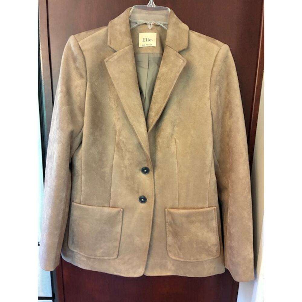 Elie Tahari Blazer Jacket Faux Suede Lined Pockets Medium Tan - Picture 6 of 6